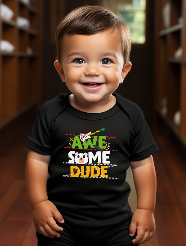 Boys (1 - 6 Yrs) Tshirt | Toddlers T-shirt |Awesome Dude | Guitar|