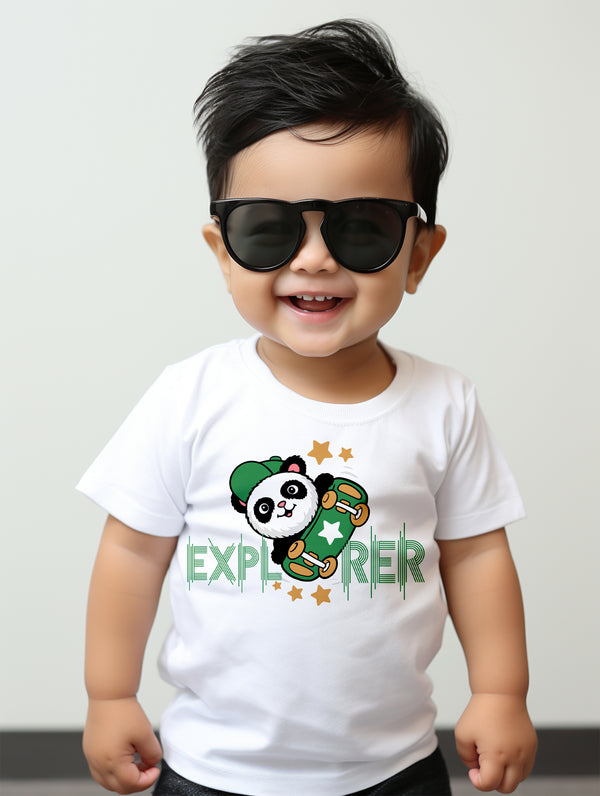 Kids (1-6 Yrs) Boys/Girls Tshirt | Toddlers T-shirt | Cute Panda With Skateboard | Explorer T-shirt