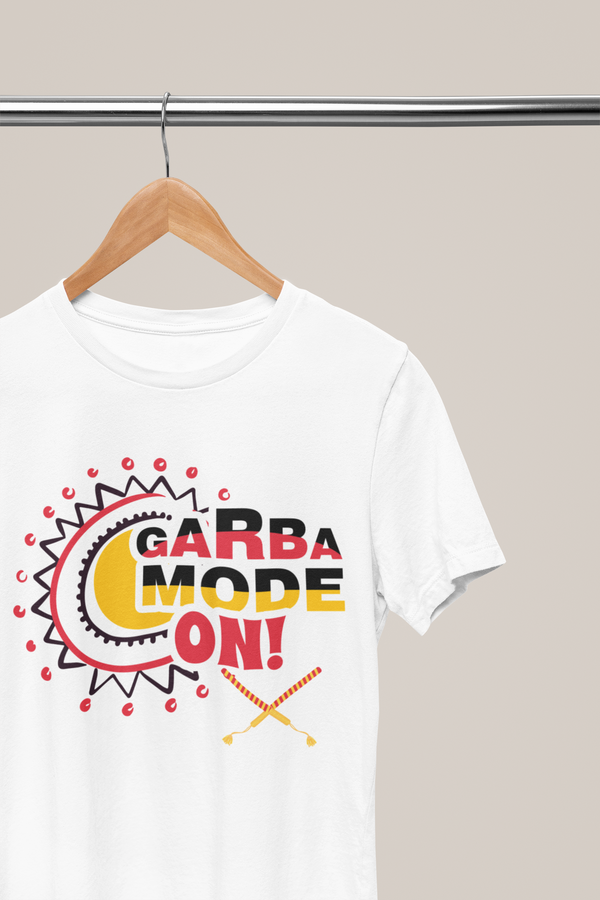 Printspourtoi | Garba Mode on | Navratri Traditional T-Shirt | Happy Durga Puja Navratri Special Printed T-Shirt | Casual Round Neck