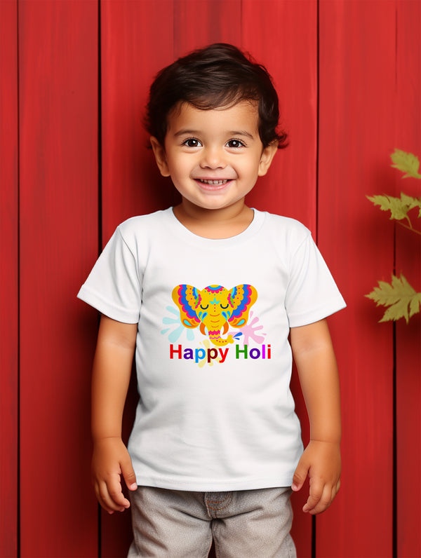 Happy Holi Tshirt |Ethnic Elephant Face With Vibrant Colors| Unisex T-Shirt fFor Toddler Kids | Boys | Girls