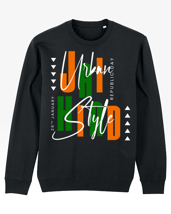 PRINTSPOURTOI | REPUBLIC DAY SWEATSHIRT  BLACK| URBAN STYLE JAI HIND | UNISEX SWEAT SHIRT | 26TH JANUARY