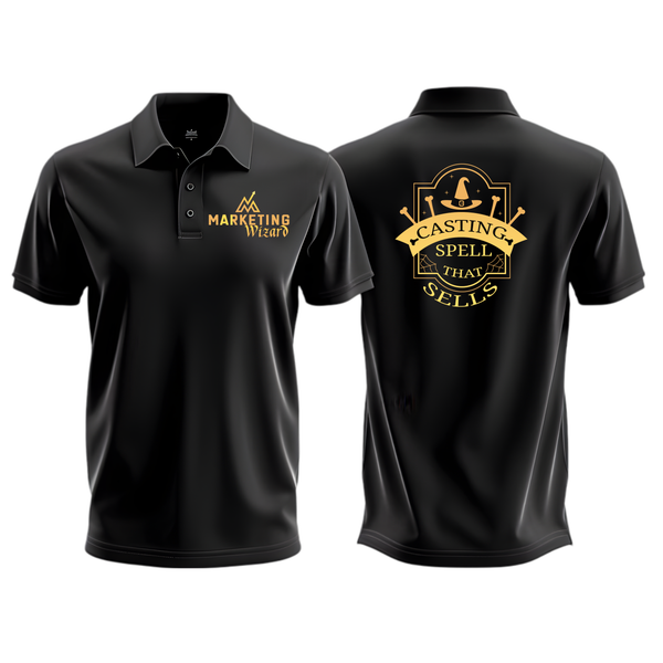 PRINTSPOURTOI | POLO T -SHIRTS FOR MARKETING PROFESSIONALS | MARKETING WIZARD | CASTING SPELL THAT SELL| UNISEX POLO T SHIRTS |MEN | WOMEN