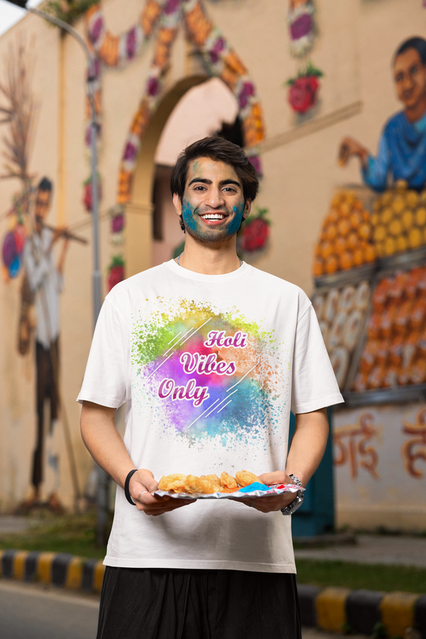 Happy Holi Tshirt | Holi Vibes Only| Unisex T-Shirt for Men | Women | Half Sleeve T-Shirt