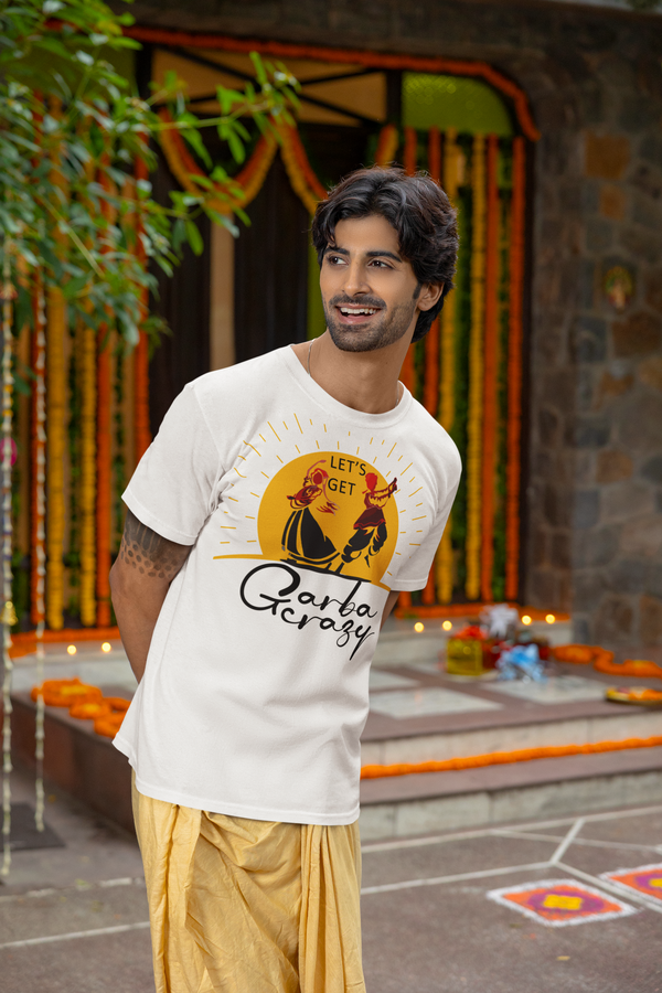 Let's Get Garba Crazy | Navratri Special Printed T-Shirt for Men /Women | For Groups performing Garba |Pure Cotton Round Neck Half Slevees