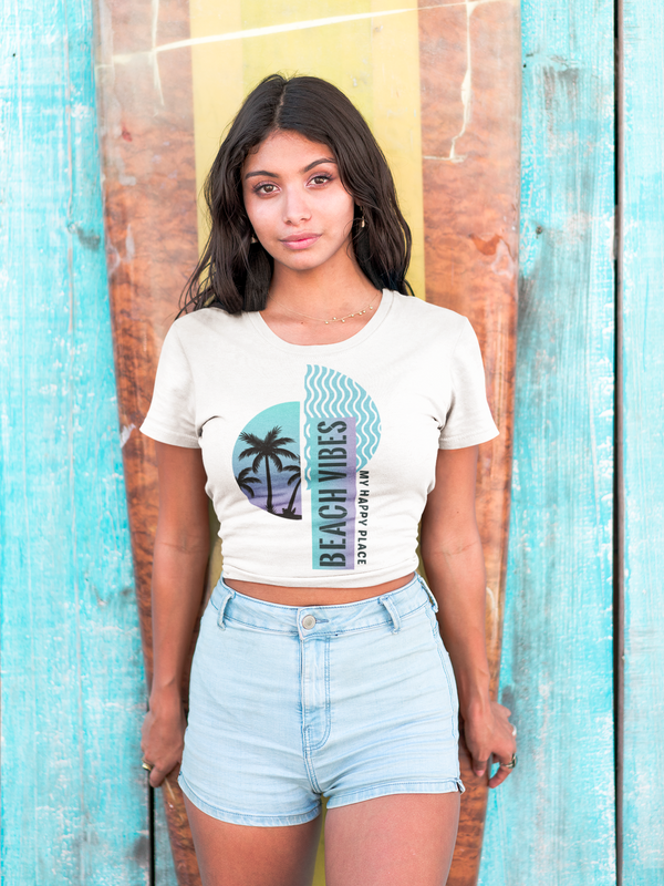 Printspourtoi Beach Vibes | Crop Top Tshirt | Casual T-shrit For Woman | Half Sleeves