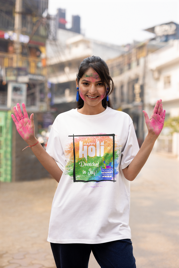 Happy Holi Tshirt | Drenched in Joy| Unisex T-Shirt for Men | Women