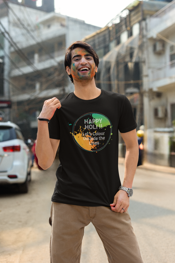 Happy Holi Tshirt | Let's Colour Outside The Lines| Half-Sleeve T-Shirt | Unisex T-Shirt for Men | Women