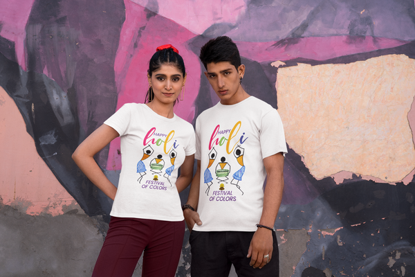 Happy Holi T-shirt | Unisex| Festival Of Colors| Men |Women|White T-Shirt in Worli Art Style